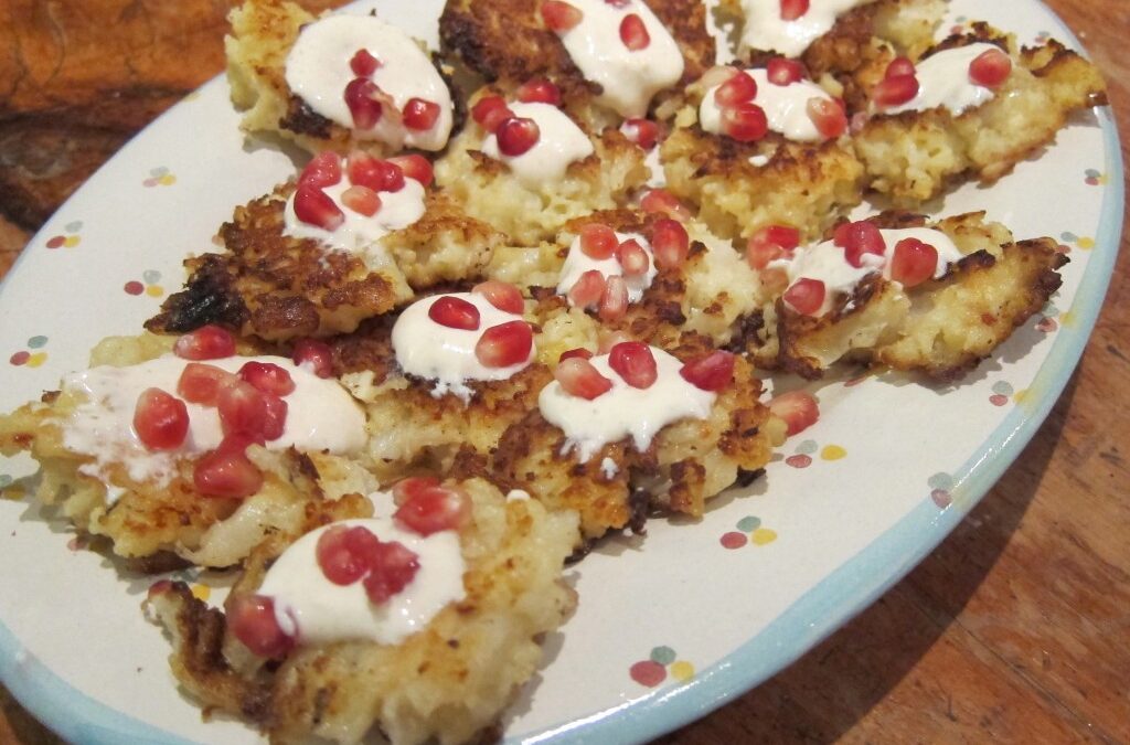 Cauliflower-Feta Fritters with Pomegranate